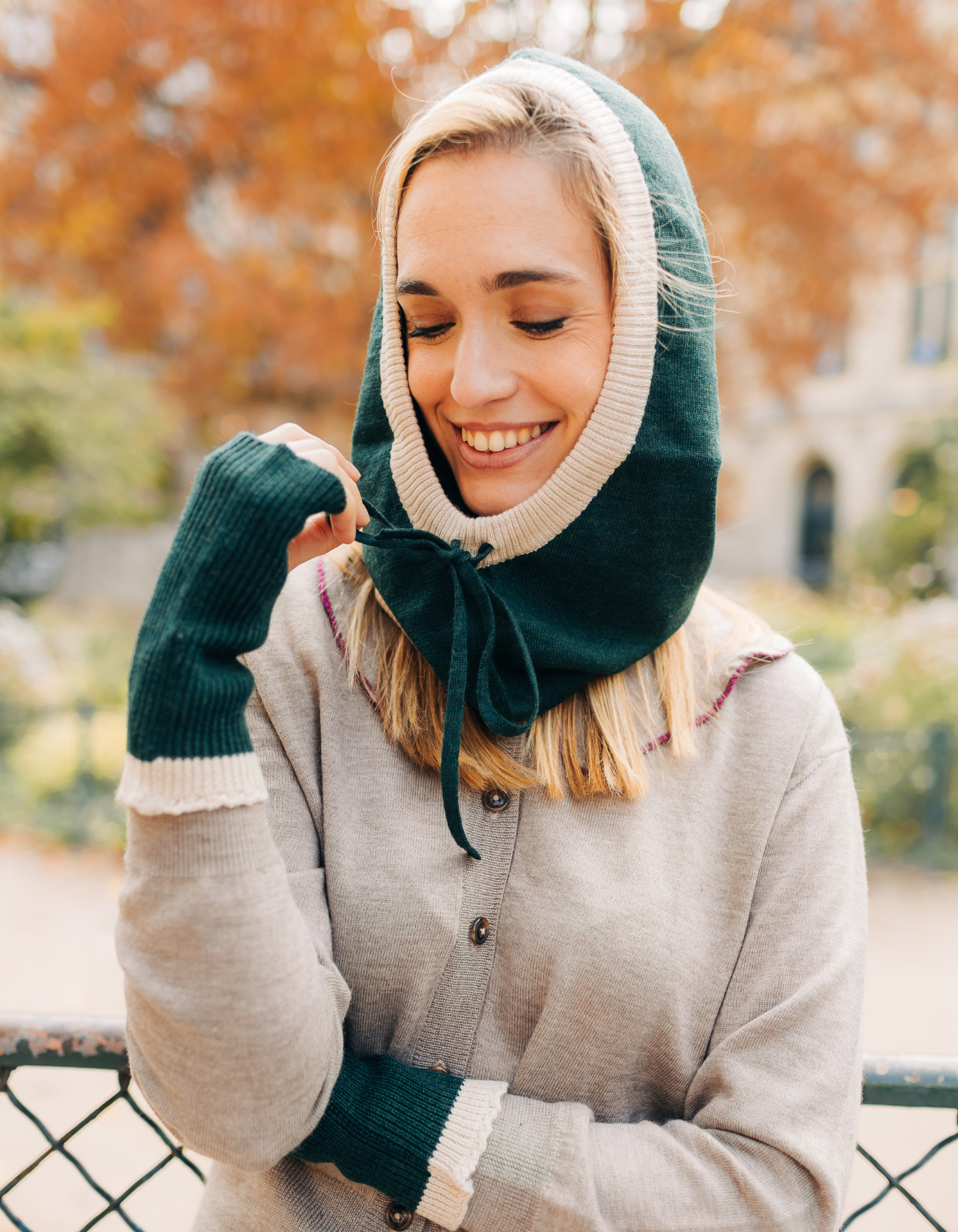 Mitaine EVA - Vert sapin / crème