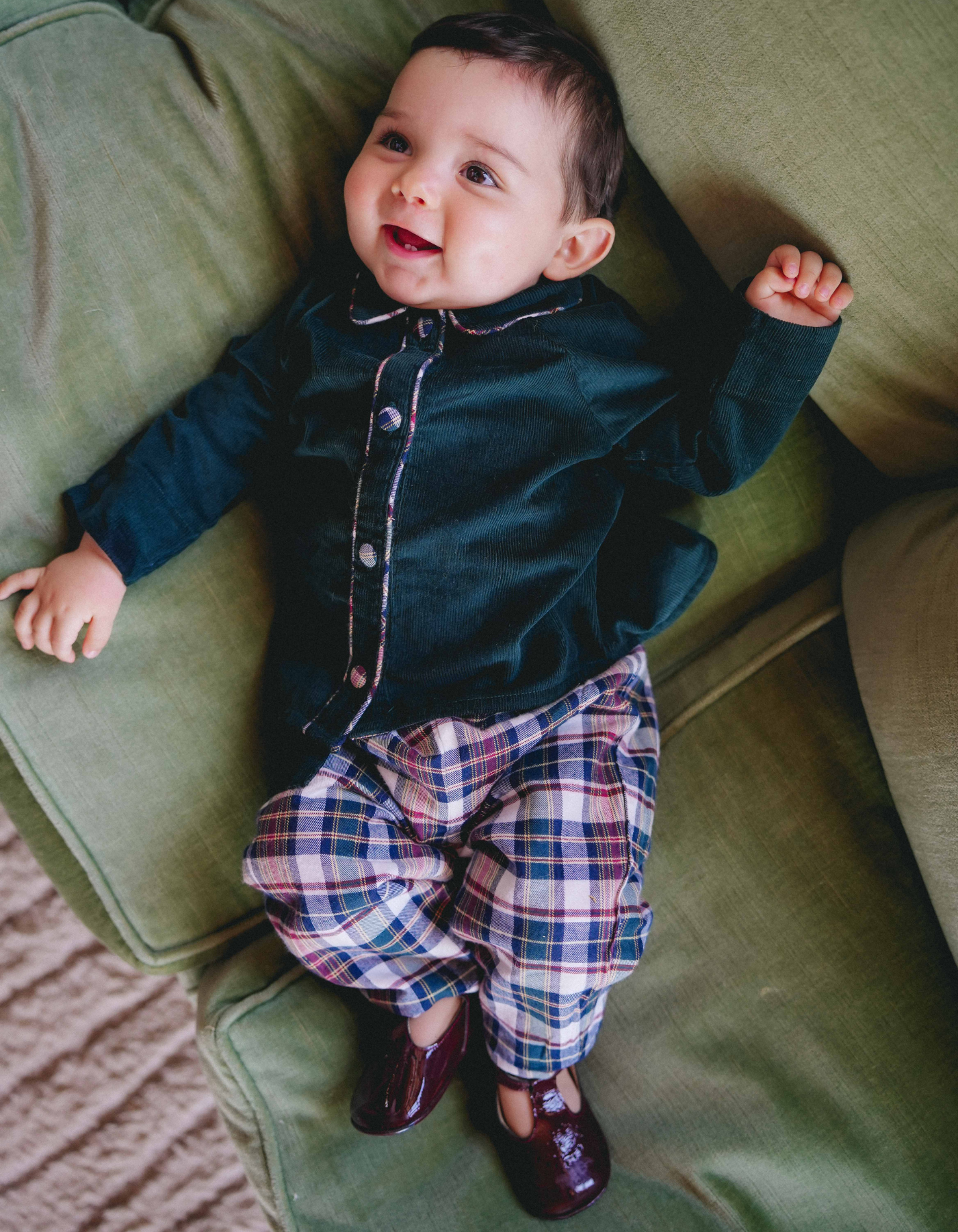 Pantalon NINI - Velours Vert et Tartan de Noël