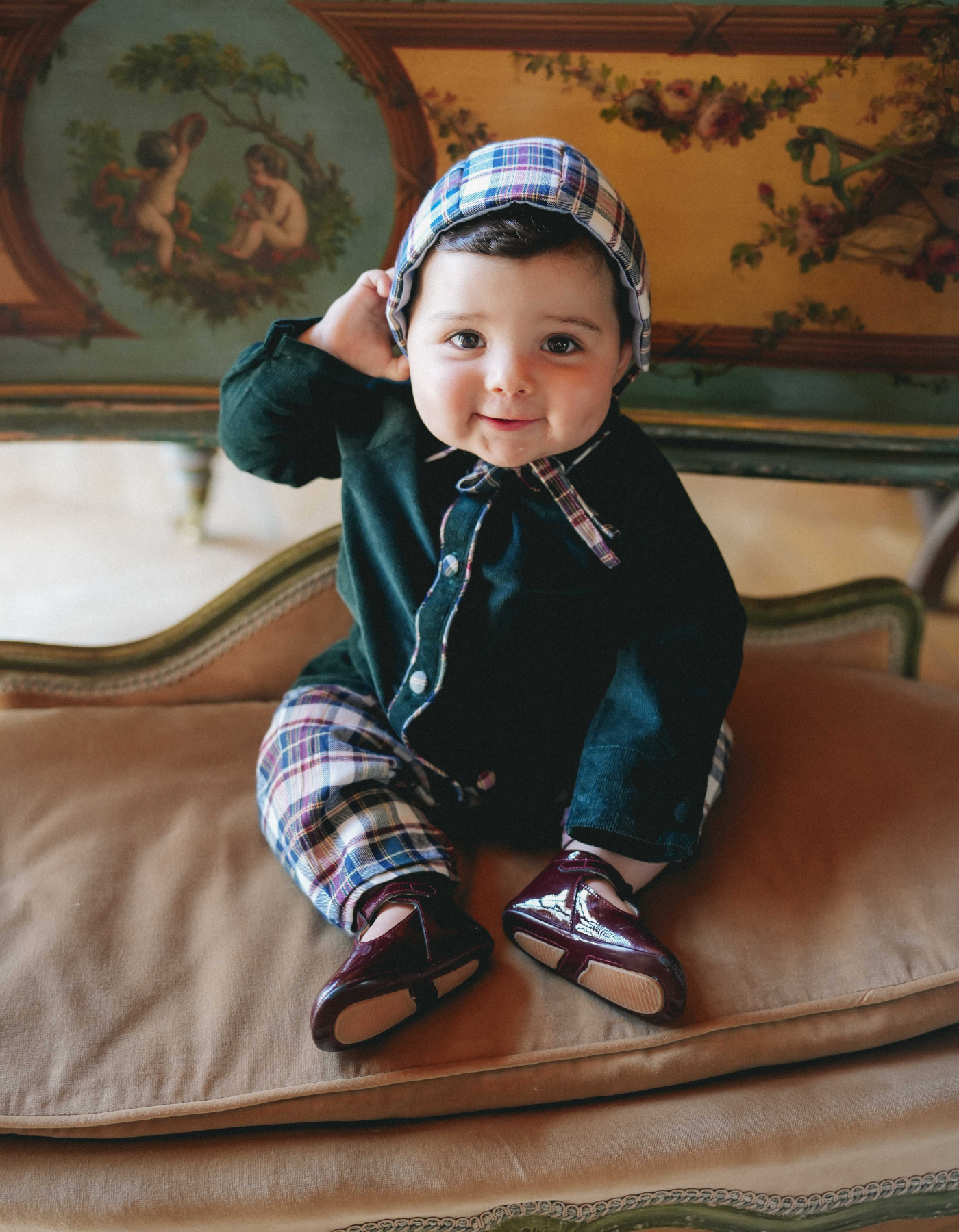 Pantalon NINI - Velours Vert et Tartan de Noël