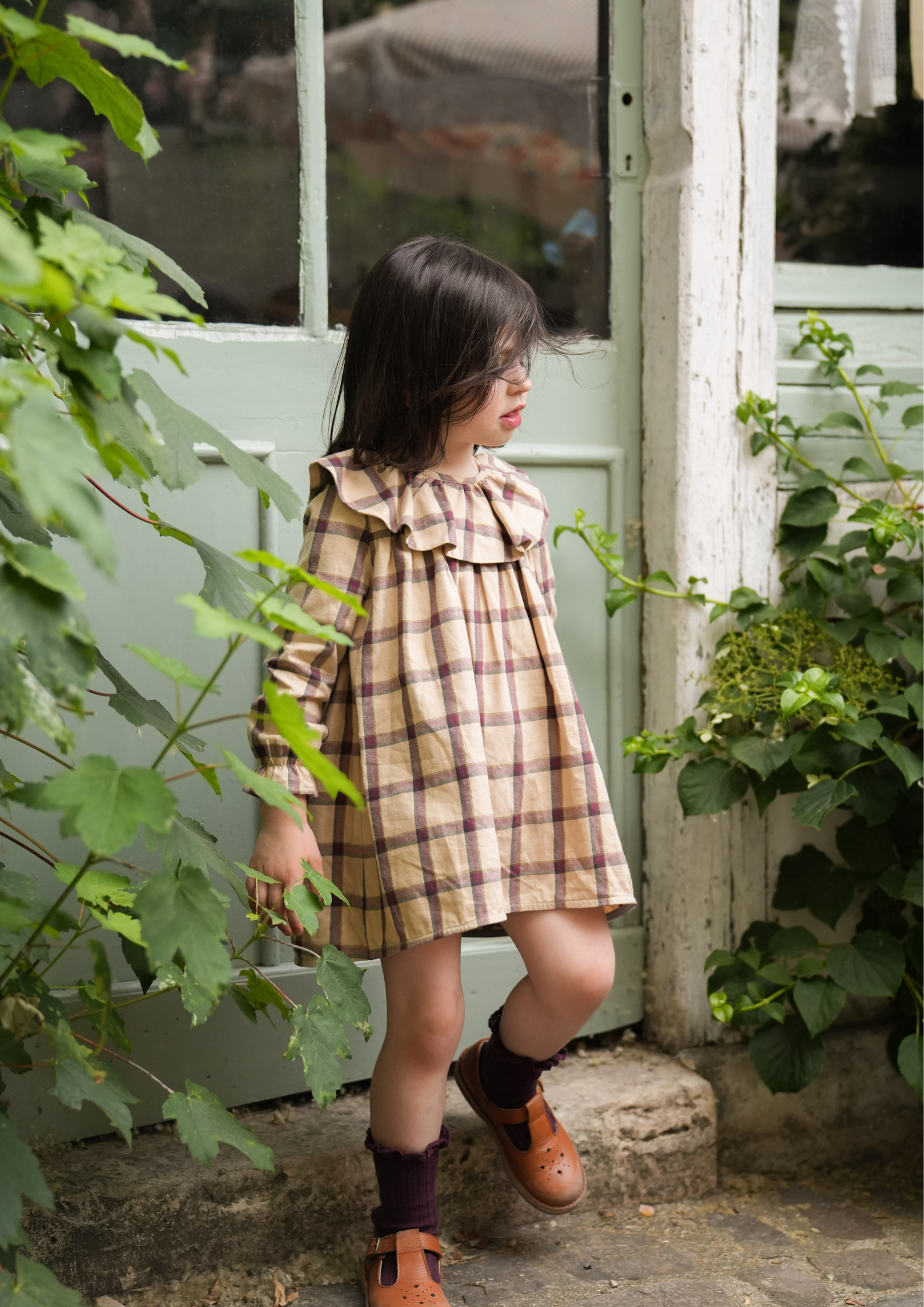 Robe MARY - tartan vanille & bordeaux