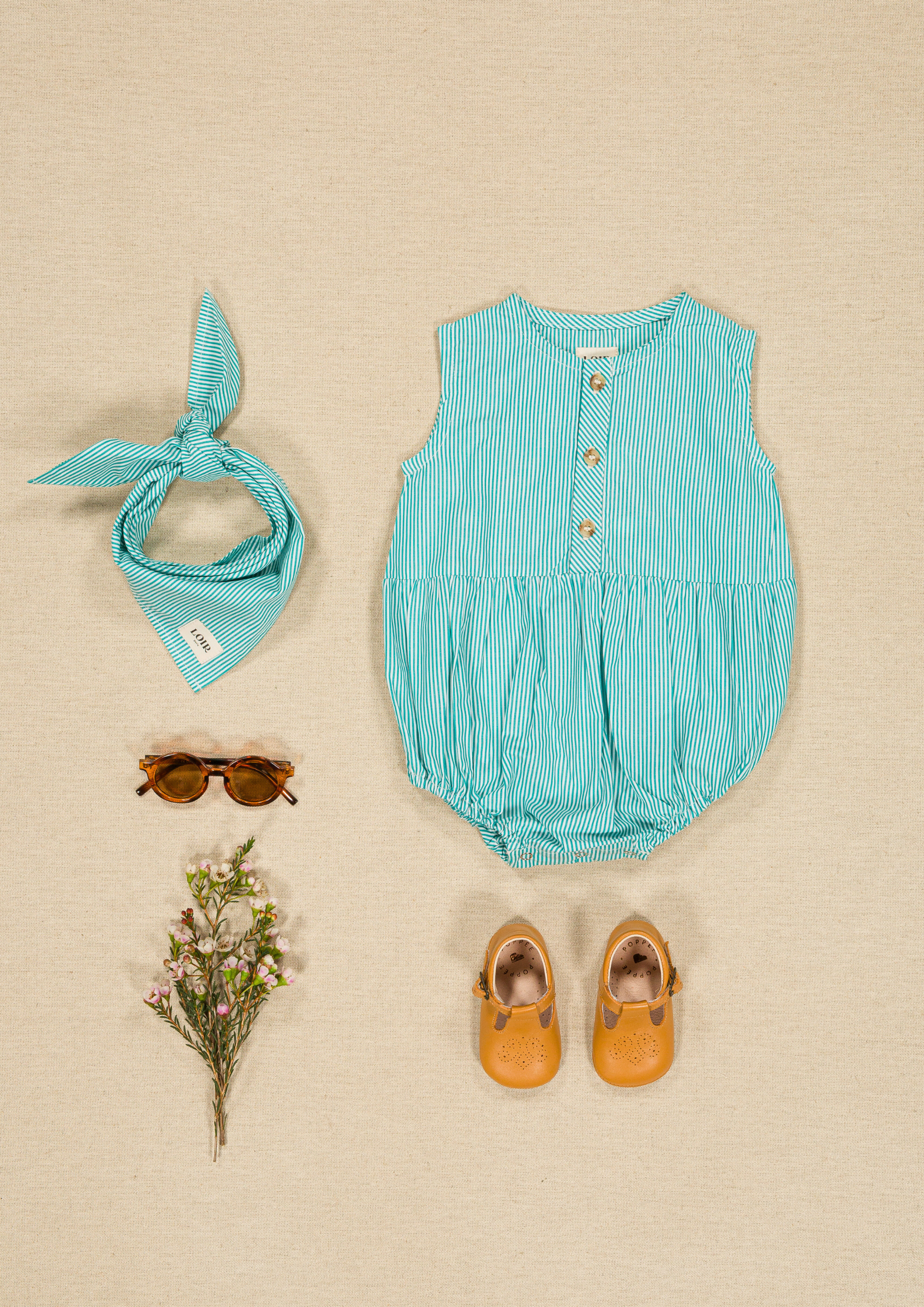 Barboteuse pio - Rayures vertes