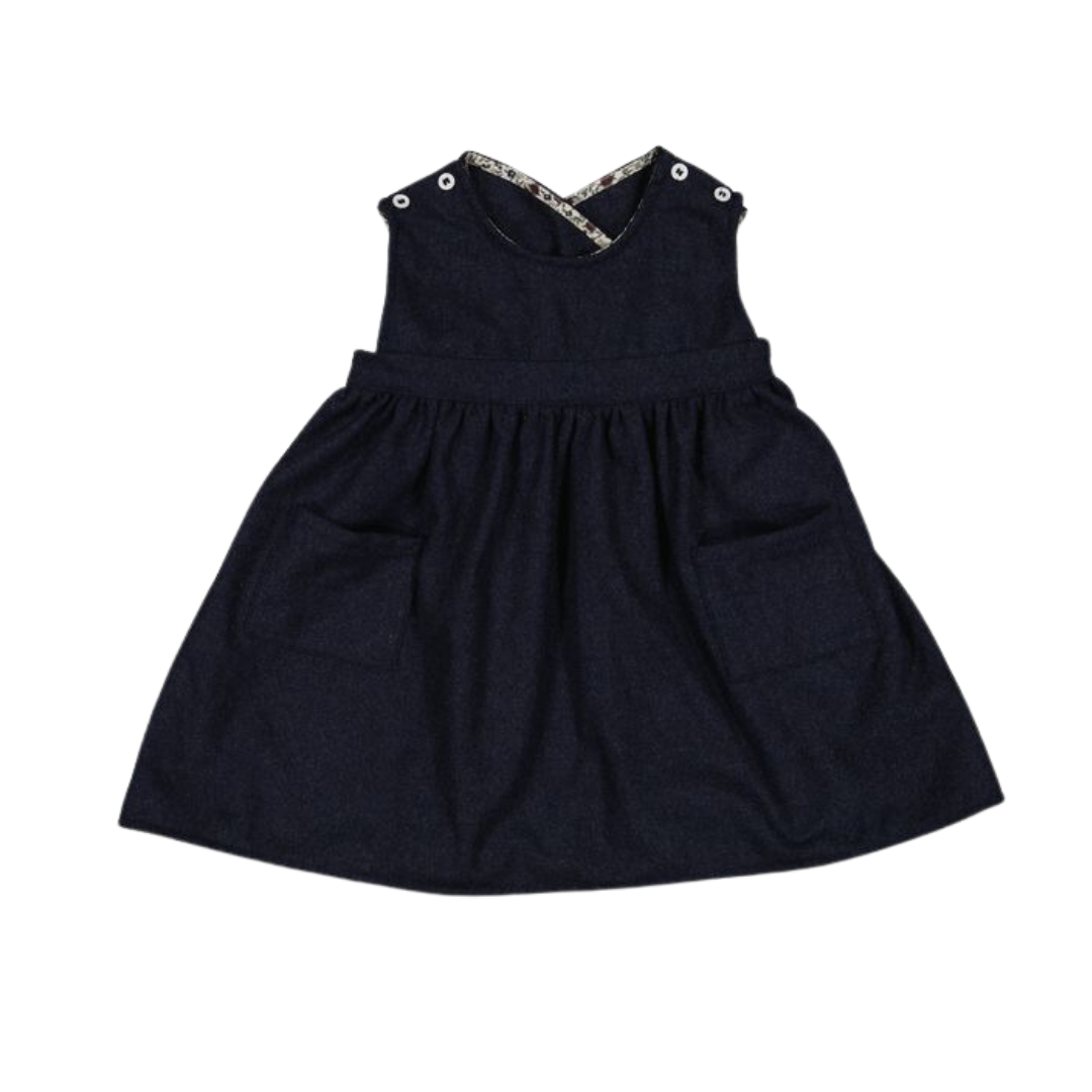 Robe LUTECE - Robe Tablier en lainage bleu encre