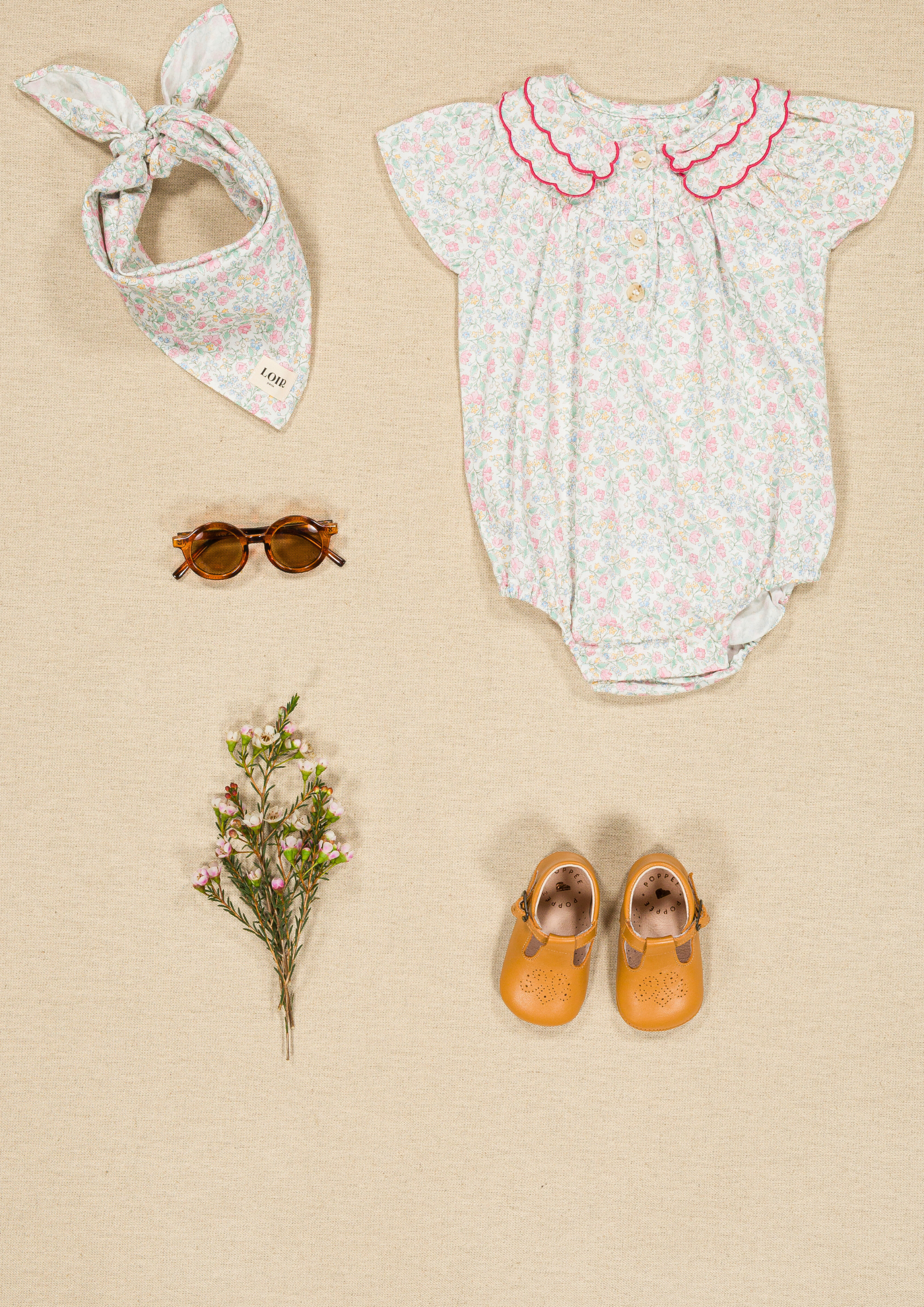 Barboteuse Toinette - fleurs roses