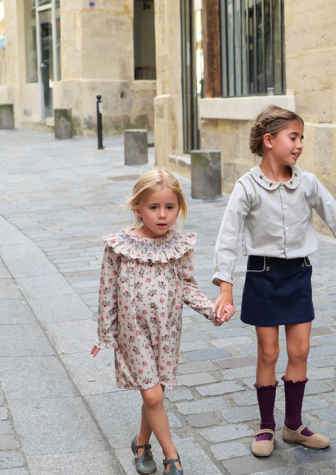 Robe Sibylle - smockée - Velours fleurs roses