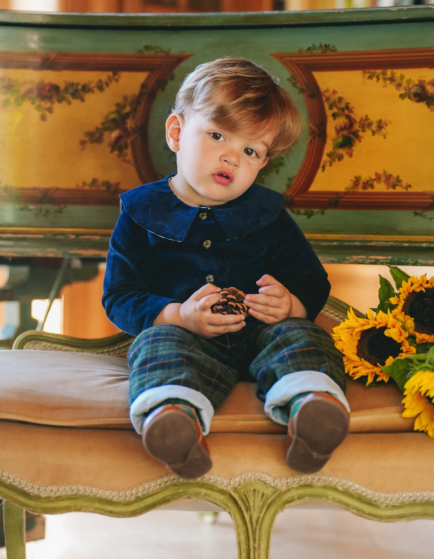 Pantalon NINI  - Tartan Bleu marine
