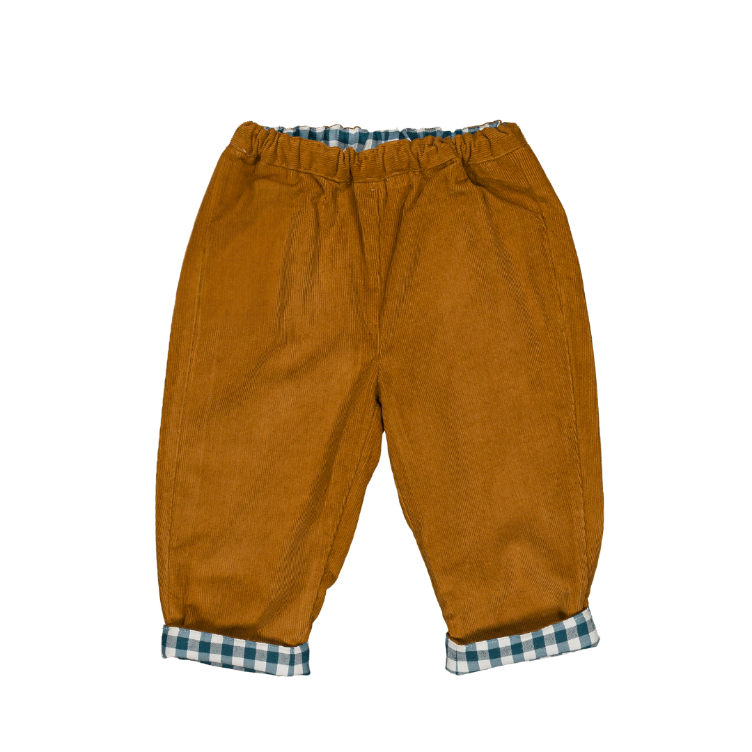 Pantalon NINI  - Vichy Bleu Canard et Velours Côtelé Caramel